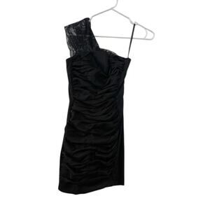 Vintage Jessica Mcclintock Black Satin Mini Cocktail Dress, Size 4